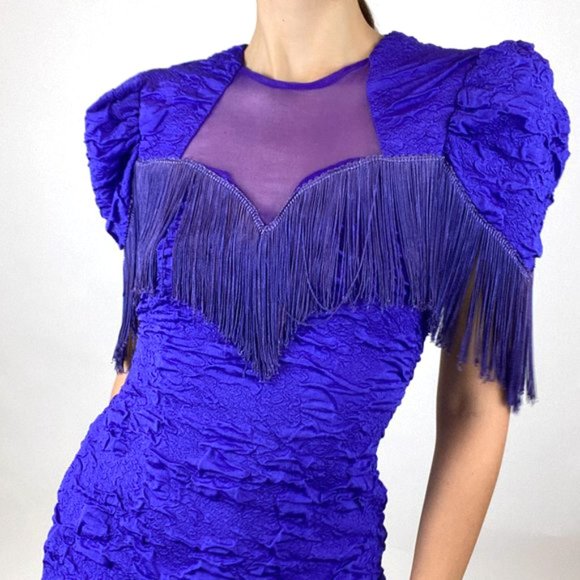 Vintage Dresses & Skirts - Vintage Purple Western Fringe Rodeo Dress Bodycon